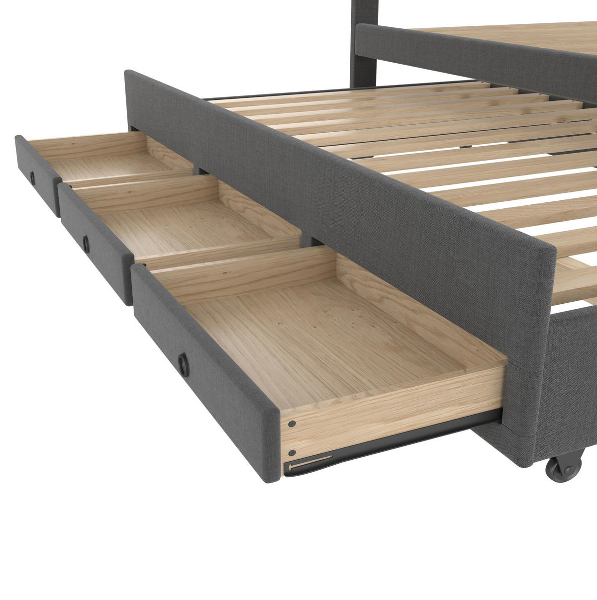 POLSTERBETT 140/200 cm mit Ausziehbett, 3 Schubladen und verstellbarem Kopfteil, Grau - Grau, Textil (140/200cm) - Redom