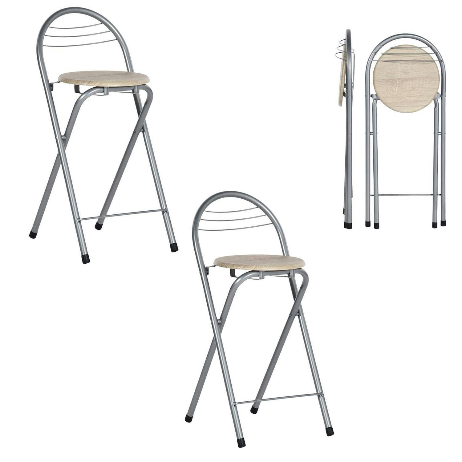 BARHOCKER 2er-Set klappbar Sitzhöhe 61 cm Holzmaserung/Silber - Multicolor, Metall (36/79/41cm)