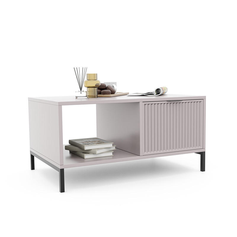 COUCHTISCH WAVE Modern mit Schublade, Beige - Kaschmir/Schwarz, Holzwerkstoff/Metall (58/90/45.5cm) - Idohome
