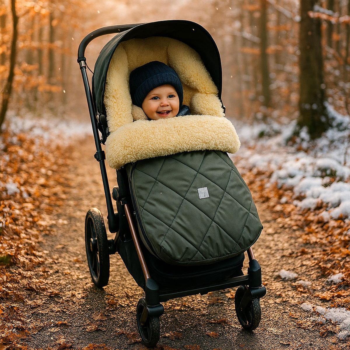 LAMMFELL-FUSSSACK Coosy, kaki - Waldgrün, Fell (45/85cm) - Kaiserbaby