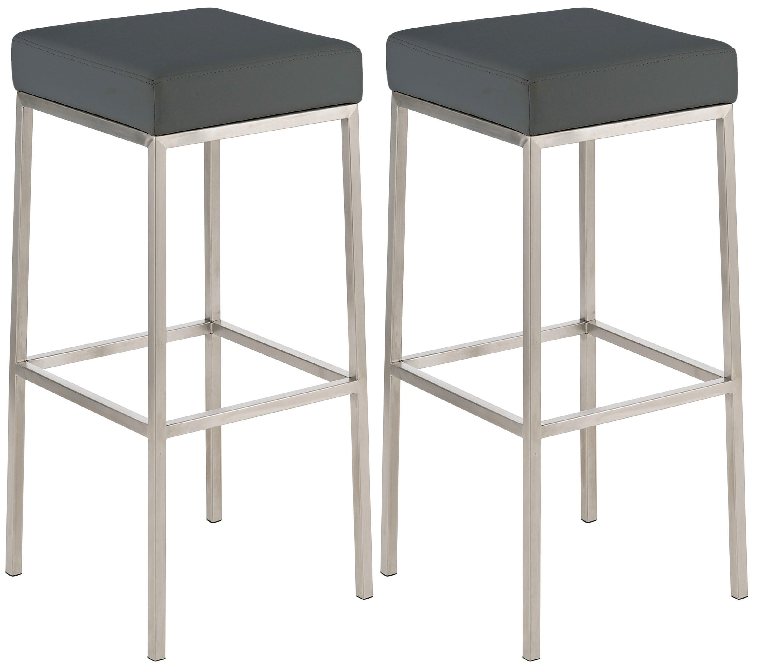 BARHOCKER 2er Set Lederlook grau - Edelstahlfarben/Grau, Textil/Metall (37/80/37cm) - CLP