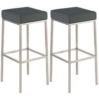 BARHOCKER 2er Set Lederlook grau - Edelstahlfarben/Grau, Textil/Metall (37/85/37cm) - CLP