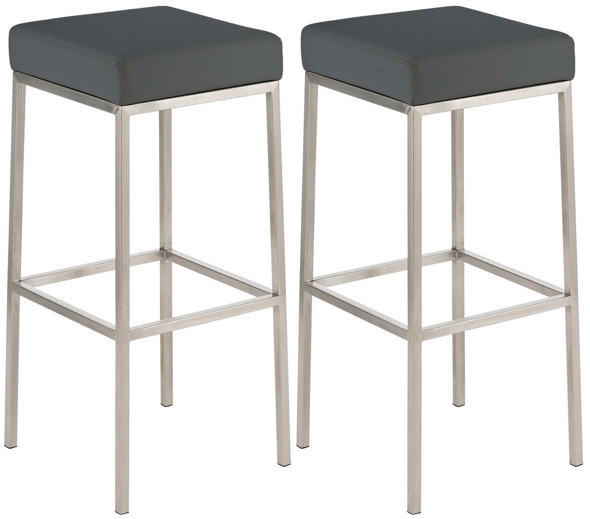 BARHOCKER 2er Set Lederlook grau - Edelstahlfarben/Grau, Textil/Metall (37/85/37cm) - CLP
