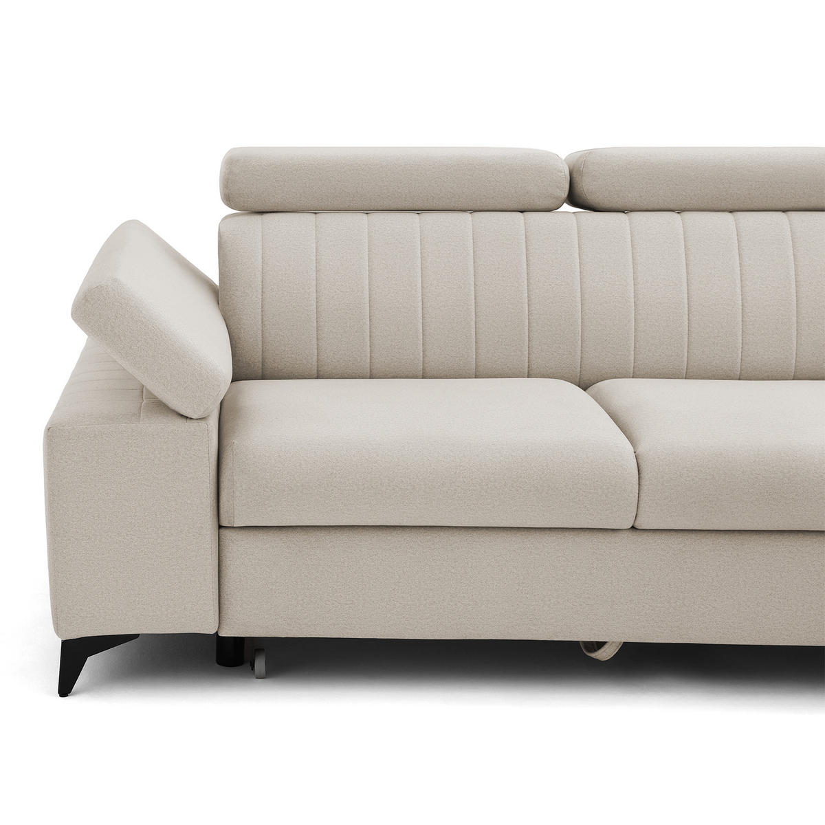ECKSOFA FELIX L Rechts mit Schlaffunktion Velours Creme - Creme/Schwarz, Holz/Textil (176/257cm) - Muffo