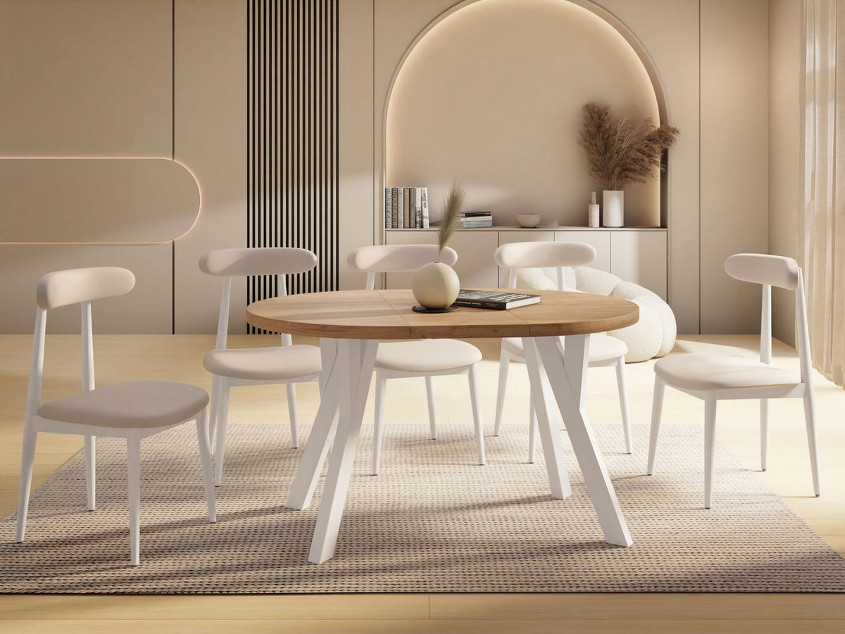 ESSTISCH Avero White runder ausziehbarer, Eiche Craft braun 100-140/100/77 cm - Eiche Wotan/Weiß, Holz/Holzwerkstoff (100/100/77cm) - WFL GROUP