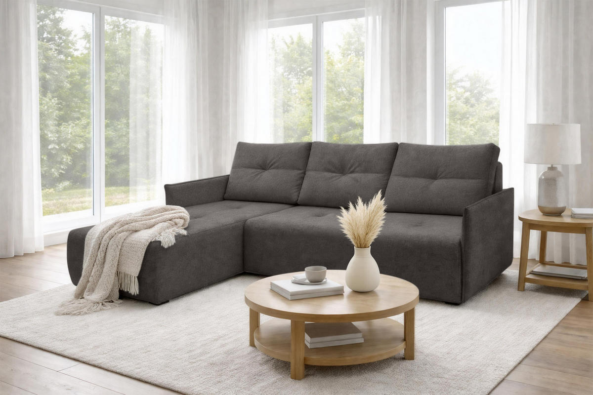 ECKSOFA L Form Damascus Dunkelgrau 212/143/88 cm Links mit Schlaffunktion - Dunkelgrau/Schwarz, Kunststoff/Textil (143/212cm) - AX Living