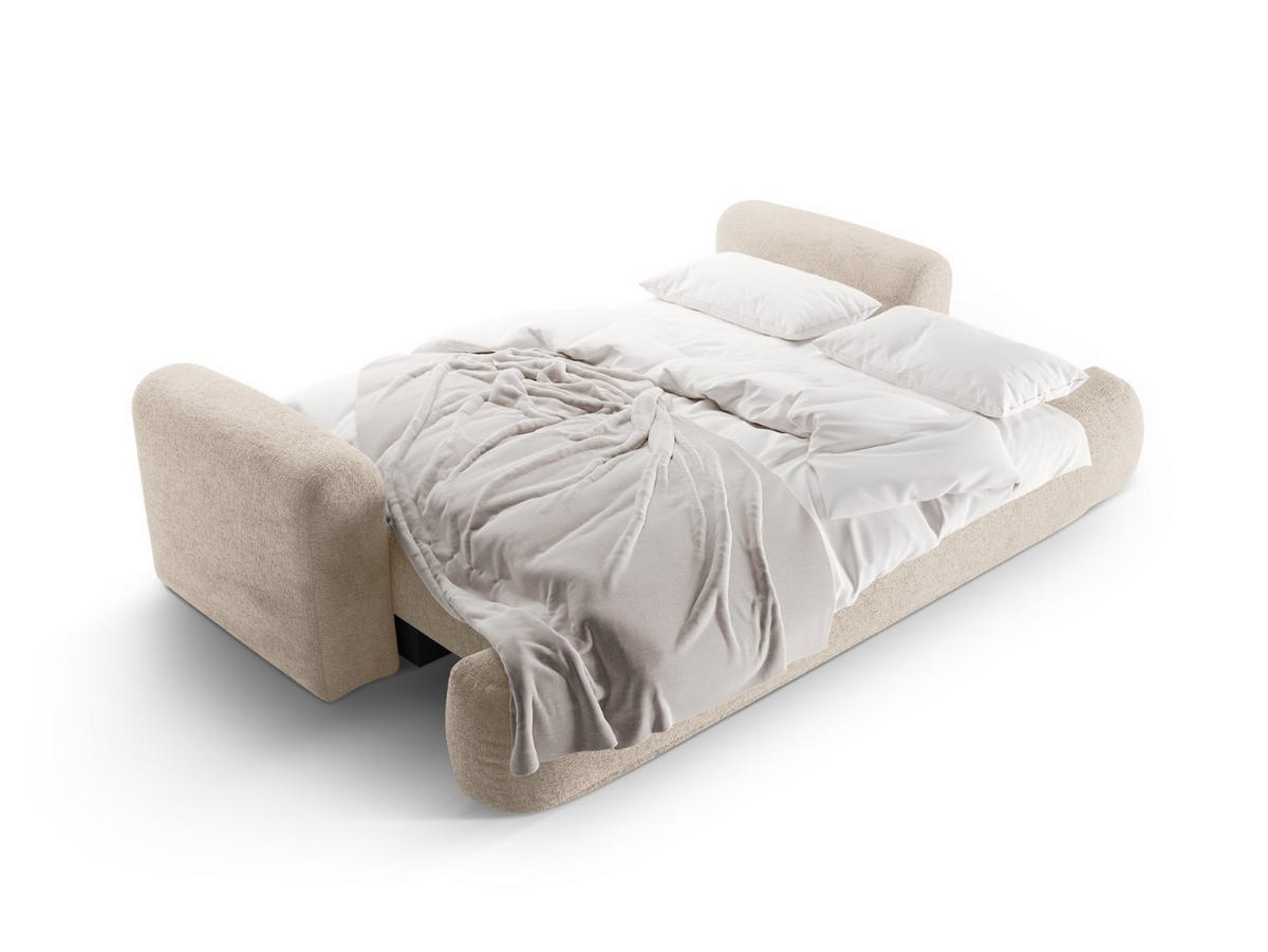 SOFA ausklappbar mit Bettkasten Ella aus strukturiertem Stoff sandfarben 3 Sitzplätze - Sandfarben, Textil (108/94/271cm) - Micadoni