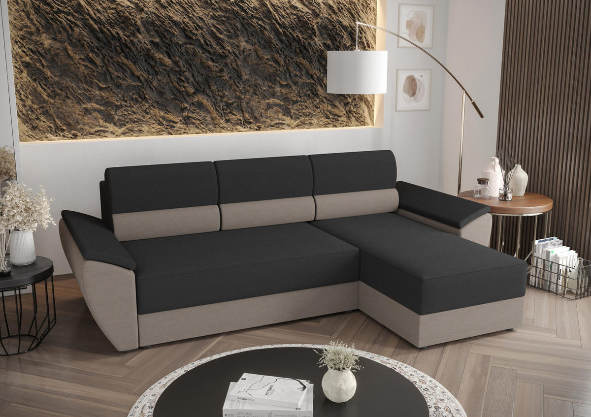 ECKSOFA L REBI L2 Rainbow 27/83 Rechts mit Schlaffunktion, Grau/Beige, L-Form - Beige/Grau, Textil (251/140cm)