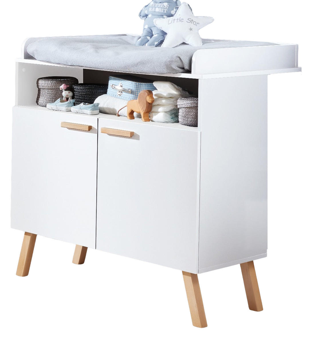 WICKELKOMMODE weiß matt mit Buche massiv, Wickeltisch 96 x 105 cm - Eichefarben/Buchefarben, Holz/Holzwerkstoff (78/105/96cm) - Top.Furn