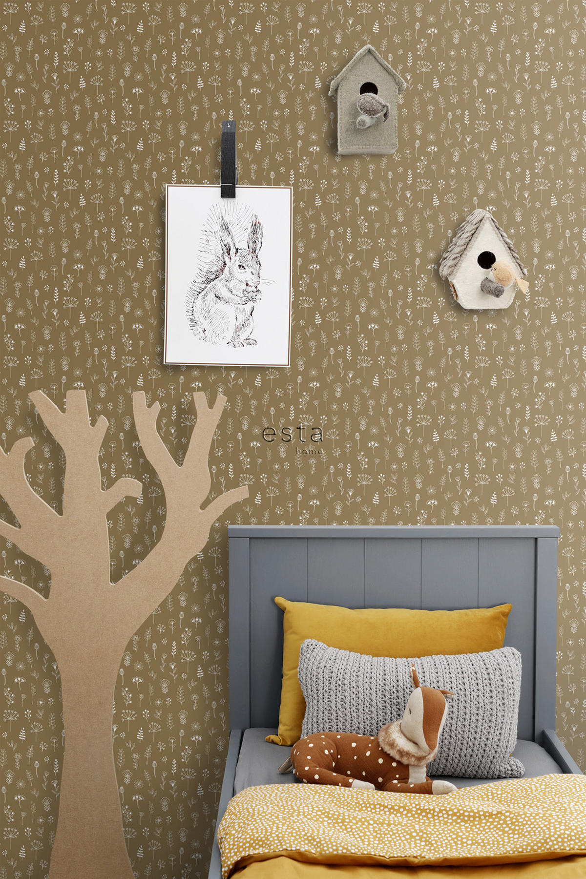 TAPETE Blumenmuster 53 cm x 10.05 m - Gelb, Papier (53/0.1cm) - ESTAhome