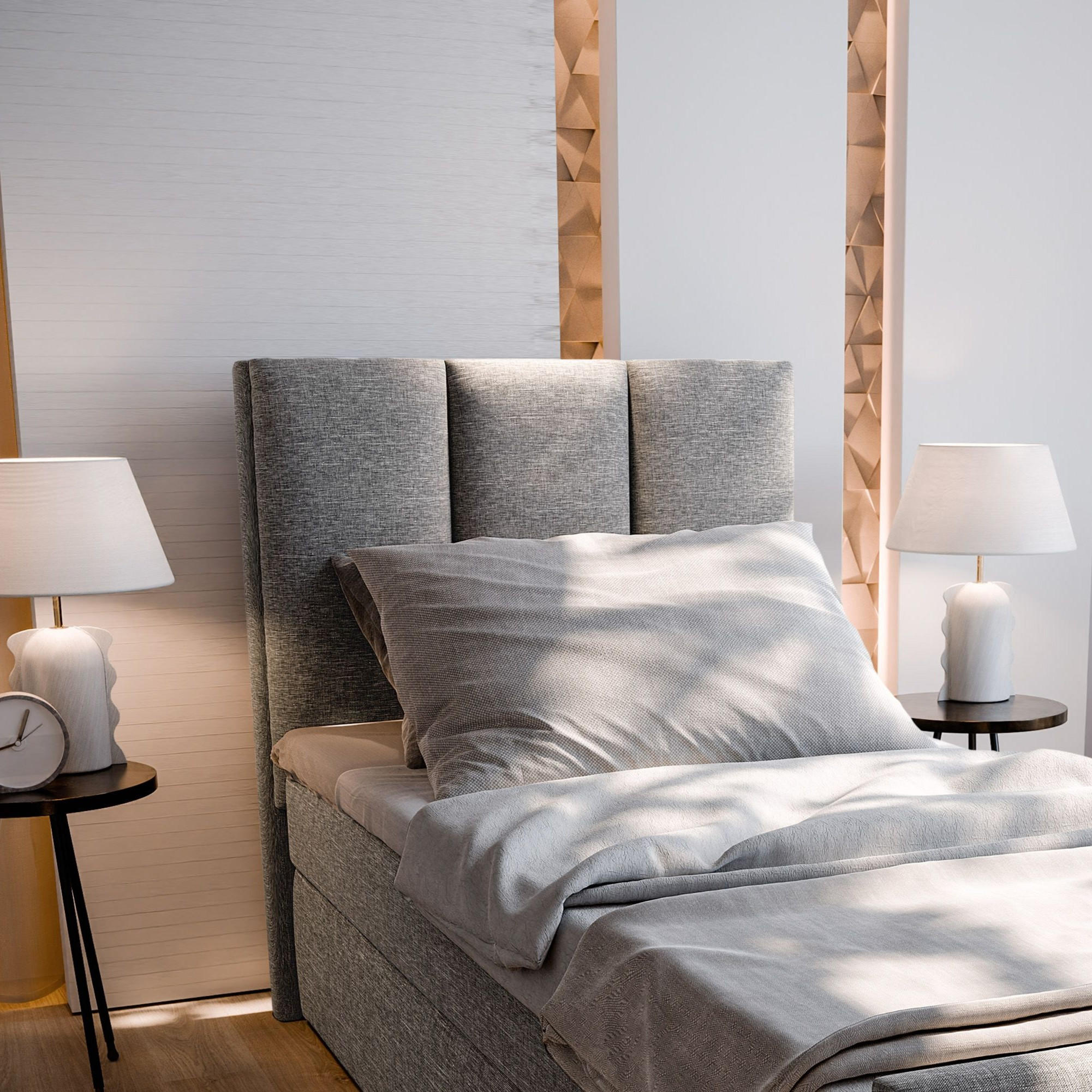 Thumbnail - Masseno Boxbett, Hellgrau, Holz, H2 + H3, 80x200 cm, Schlafzimmer, Betten, Boxspringbetten