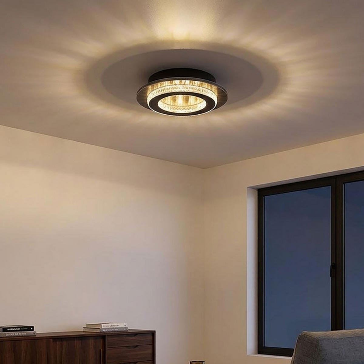 DECKENLEUCHTE JAYDEN, LED, Schwarz, Metall, Kristalloptik - Schwarz, Metall (20/20/5.5cm) - Globo Lighting