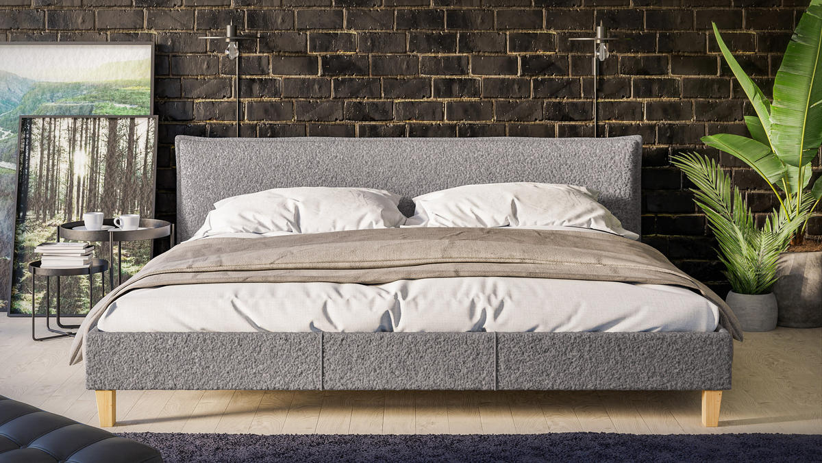 POLSTERBETT Arles 200/200 cm Boucle Stoff - Hellbraun/Grau, Holz/Textil (200/200cm) - S-Style Möbel