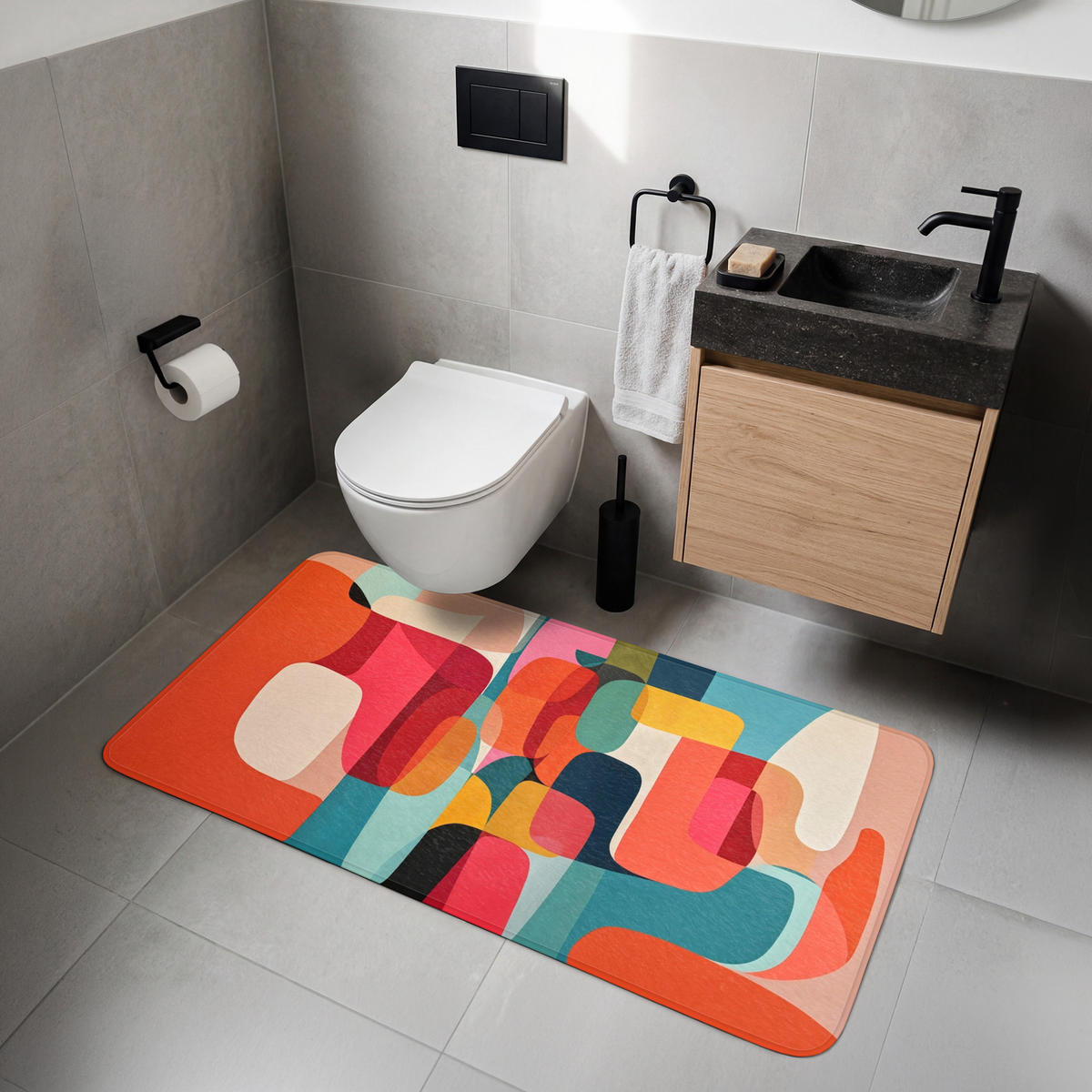 WC PŘEDLOŽKA Tvary - barevné - abstraktní - letadla 120x60 cm - různobarevná, textil/plast (120/1cm) - OnlyWow