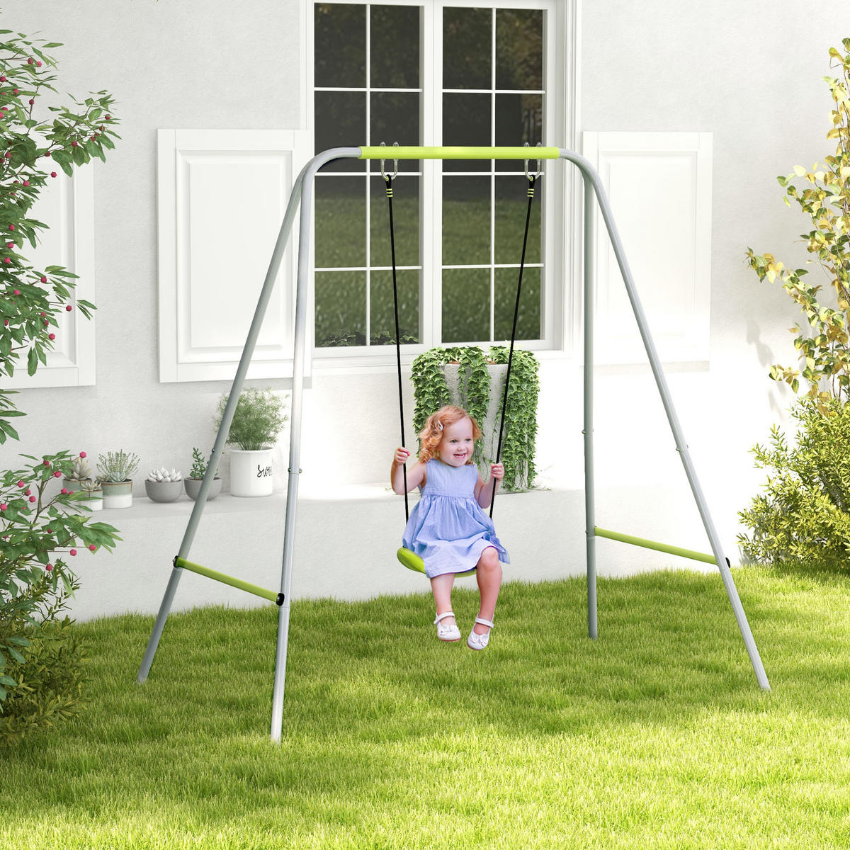 SCHAUKEL DE-17963 2-in-1 mit Baby- & Kinderschaukel Grün - Grün, Metall (160/182/180cm) - ComfortXL