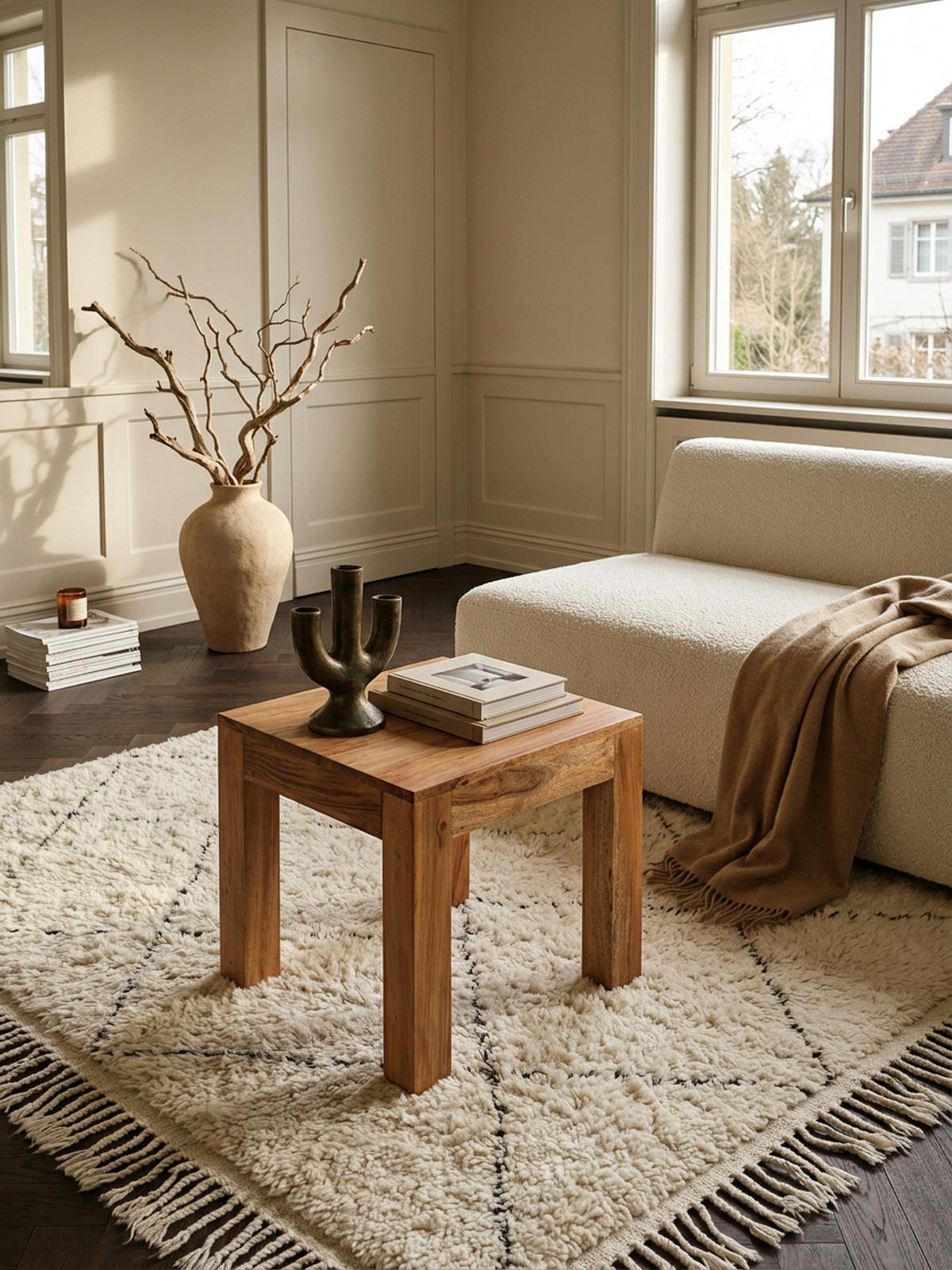 COUCHTISCH Massivholz Handgefertigt Edelholz Design, Beige 45x45x40 cm - Beige, Holz (45/45/40cm) - KADIMA DESIGN