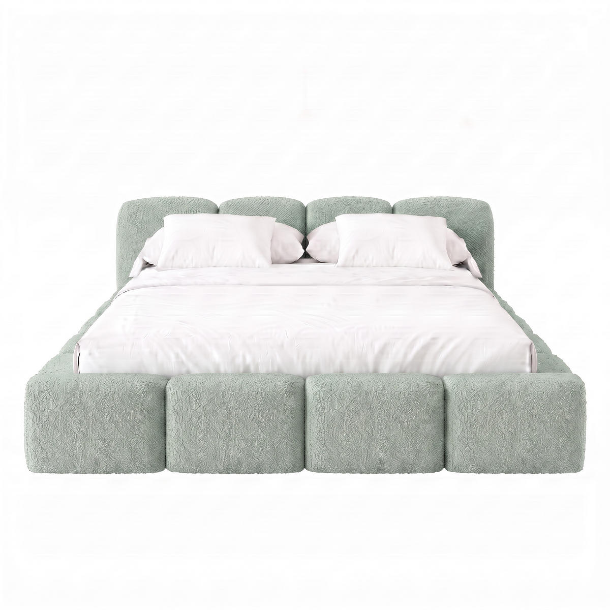 POLSTERBETT SUENO 180x200 cm in Mintgrün, gepolstertes Kopfteil, Metalllattenrost, Bettkasten, Bouclé-Stoff - Naturfarben/Mintgrün, Holz/Textil (180/200cm) - Muffo