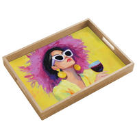 SERVÍROVACÍ PODNOS Žena - Klobouk - Fialová - Víno 50x35 cm - žlutá, dřevo (50/5/5cm) - OnlyWow