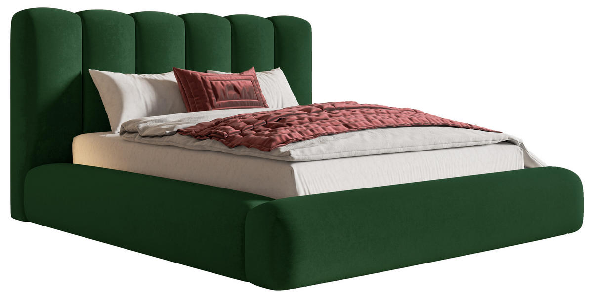 DOPPELBETT 160x200 cm Lumaro mit Dicker Schaum und Bettkasten, Grün - Grün, Holz/Textil (160/200cm) - Emporius