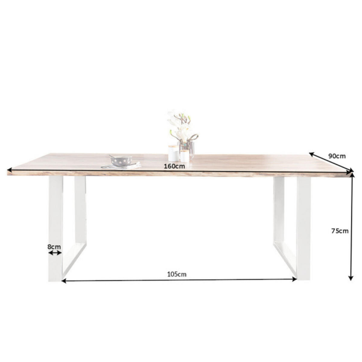 ESSTISCH MAMMUT NATURE Akazie 160cm - Silberfarben/Braun, Holz/Metall (90/160/75cm) - riess-ambiente