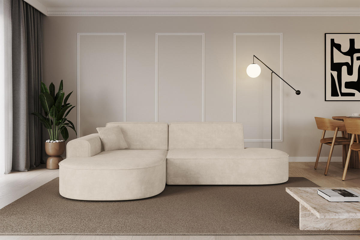 ECKSOFA Ottomane Links MARI-L1 - 243x171x79 cm Beige Velours - Beige/Schwarz, Holzwerkstoff/Kunststoff (243/171cm) - ALTDECOR