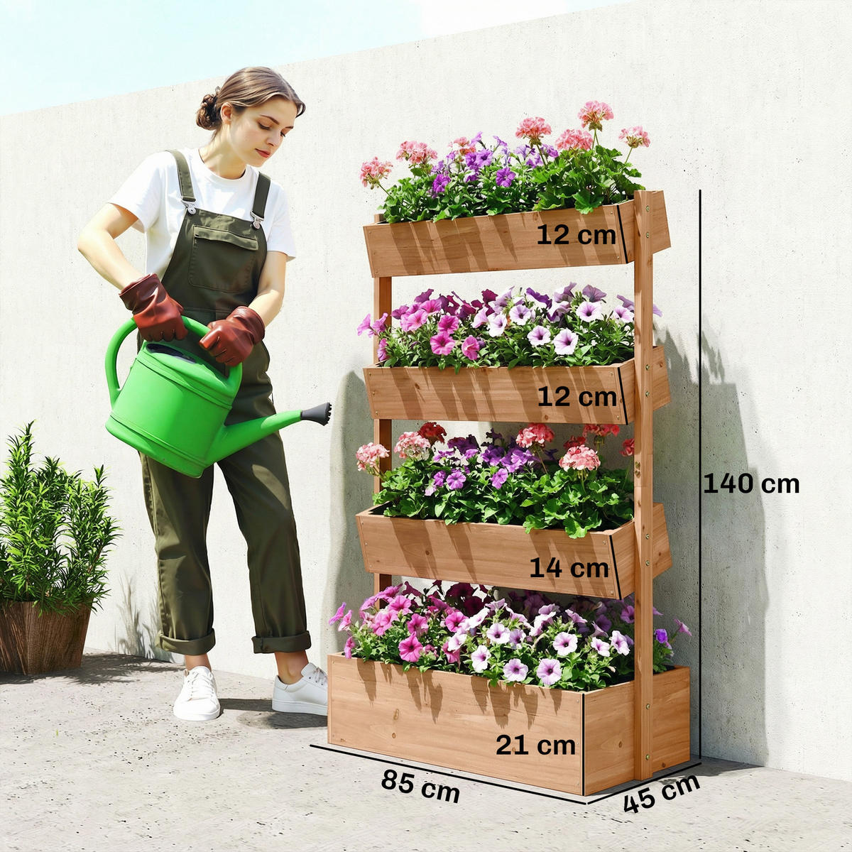 BLUMENTREPPE DE-12305 4-stufig, mit Drainage Braun - Braun, Holz (45/140/85cm) - ComfortXL