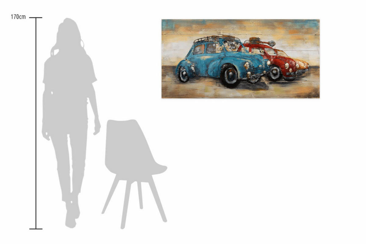 WANDBILD Blau 100/50 cm - Blau/Rot, Holz/Metall (3.5/50cm) - KUNSTLOFT