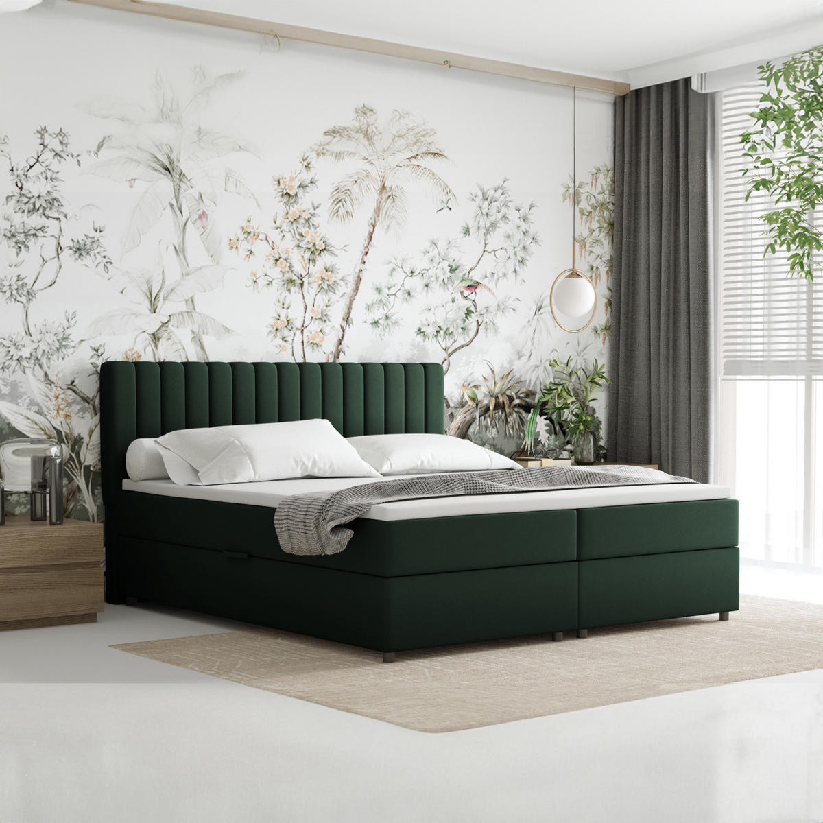 BOXBETT Everest grön 180 x 200 cm Doppelbett mit hochwertiger Bonell-Matratze und Topper - Grün, Holz (180/200cm) - Panda Möbel