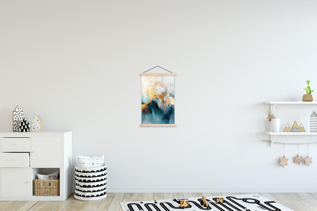 POSTER Abstrakt - Kunst - Gold - Blau 40x60 cm - Petrol, Textil (40/60/0.15cm) - MuchoWow