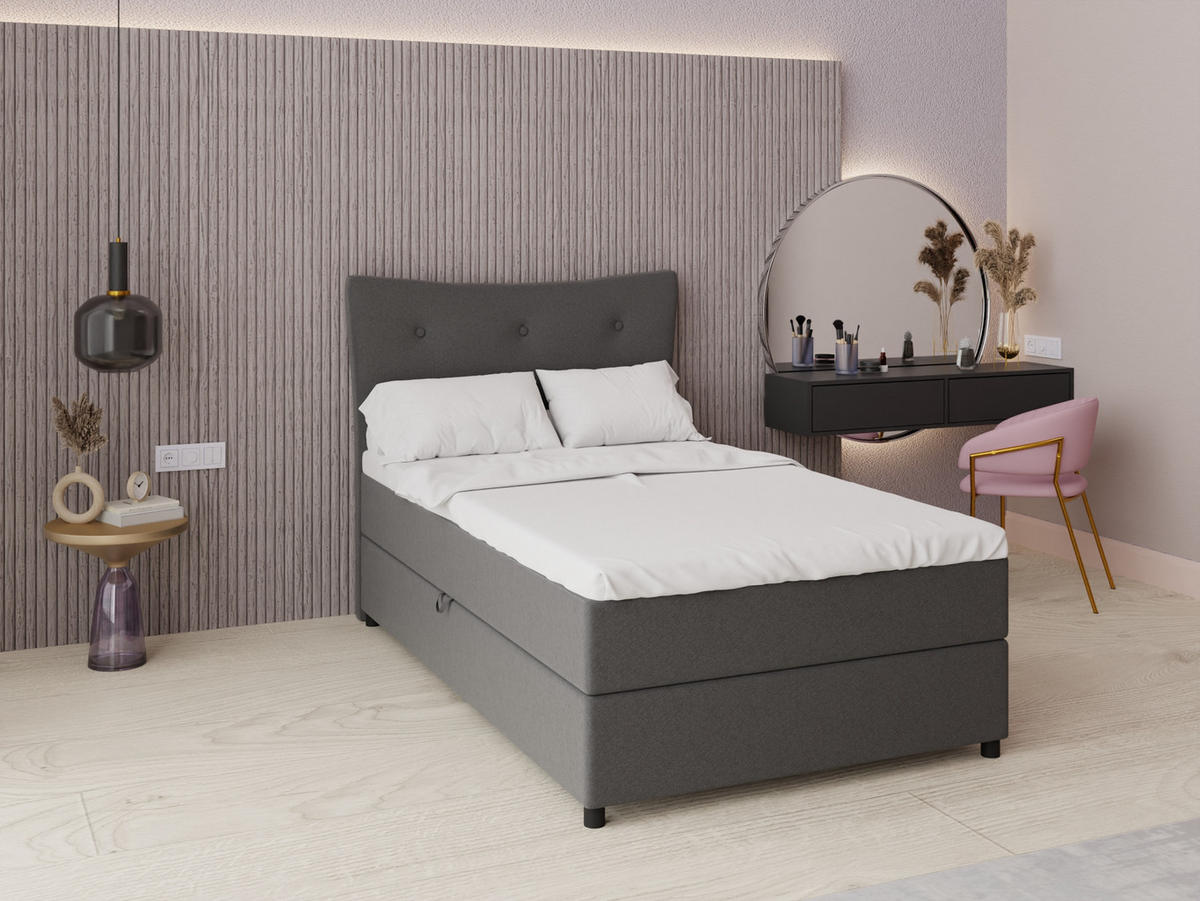 BOXBETT Nevada 120x200 cm Polsterbett mit hochwertiger Bonell-Matratze und Topper -Dunkelgrau - Anthrazit, Holz (120/200cm) - Panda Möbel