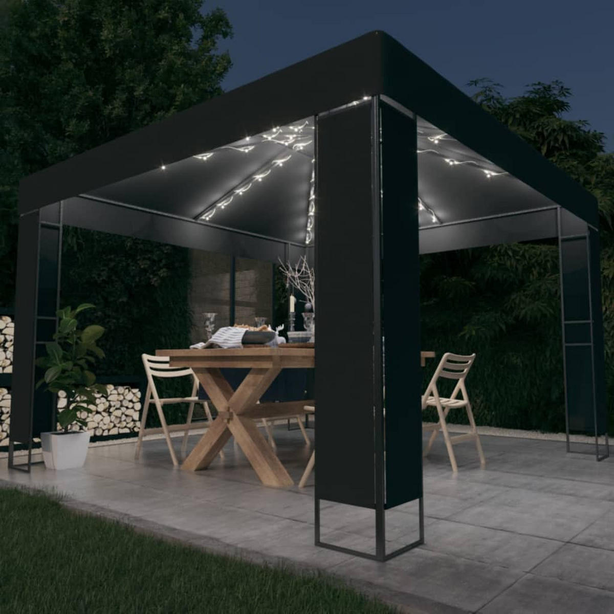 PAVILLON Mit Doppeldach & Led-Lichterkette 3/3 M Anthrazit - Anthrazit, Textil (300/273/300cm) - vidaXL