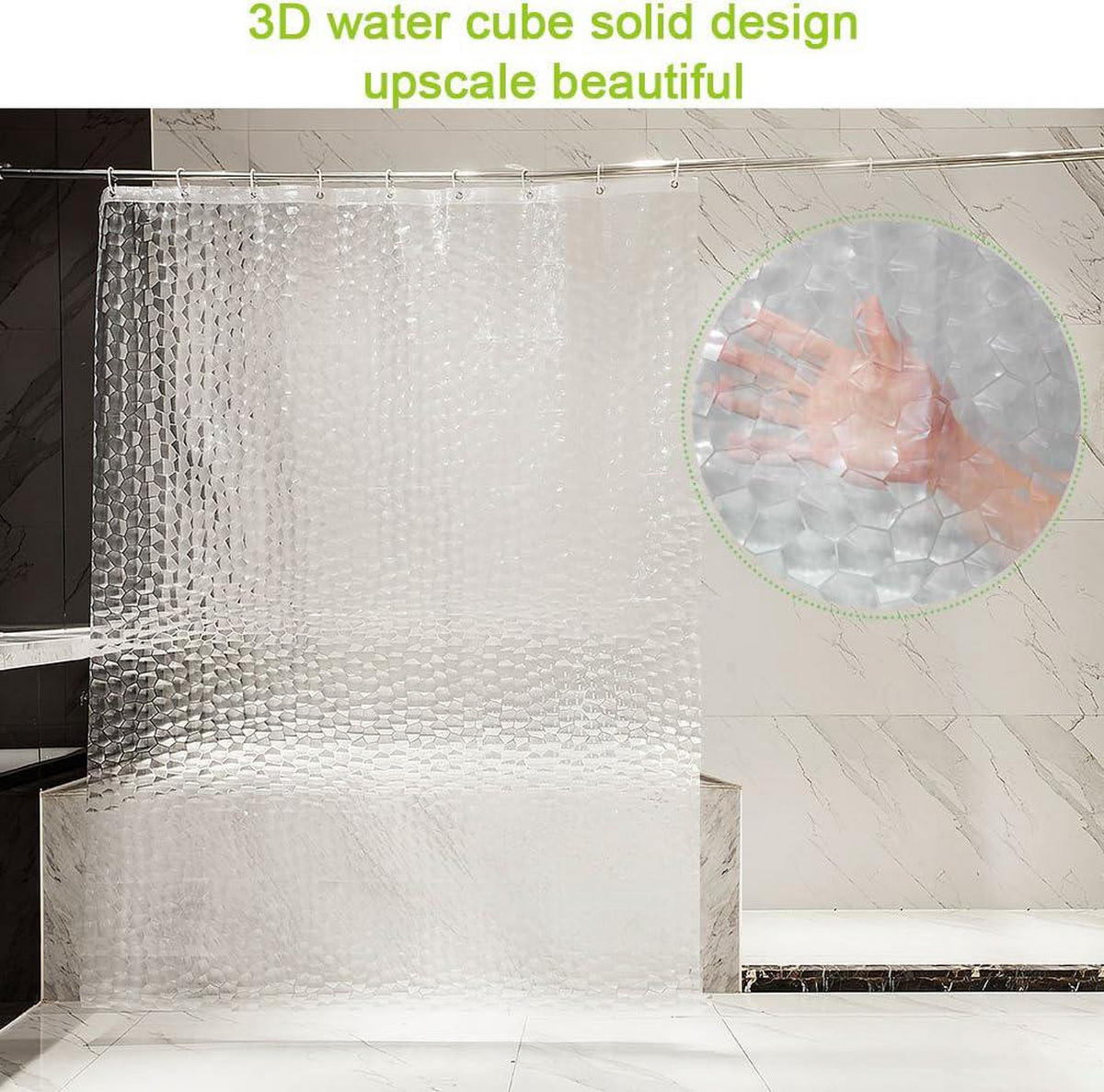 DUSCHVORHANG halbdurchsichtig EVA 3D wasserdicht waschbar schimmelresistent mit Ringen Badezimmer ohne PVC - Weiß, Textil (180/200cm) - MCBOSON