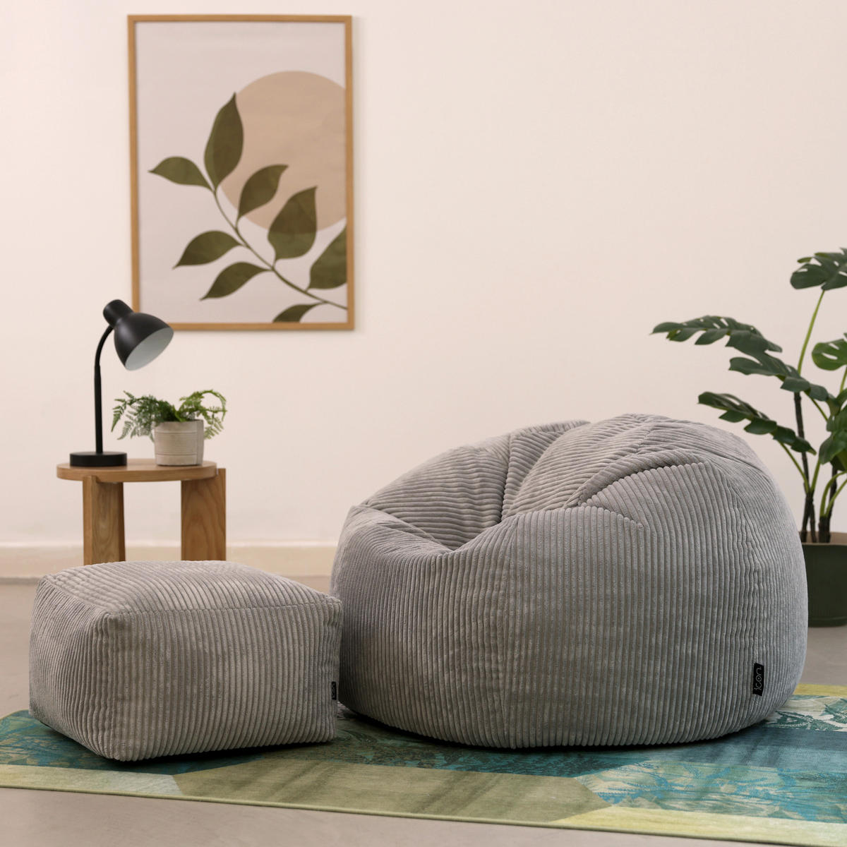 SITZSACK Klassisch + Hocker, Cord - Hellgrau/Grau, Kunststoff/Textil (85/50/85cm) - icon