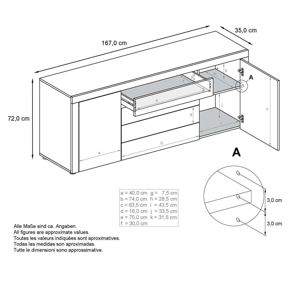SIDEBOARD La Paz Avola-Anthrazit / Weiß Hochglanz - Anthrazit, Holzwerkstoff (167/72/35cm) - Vladon