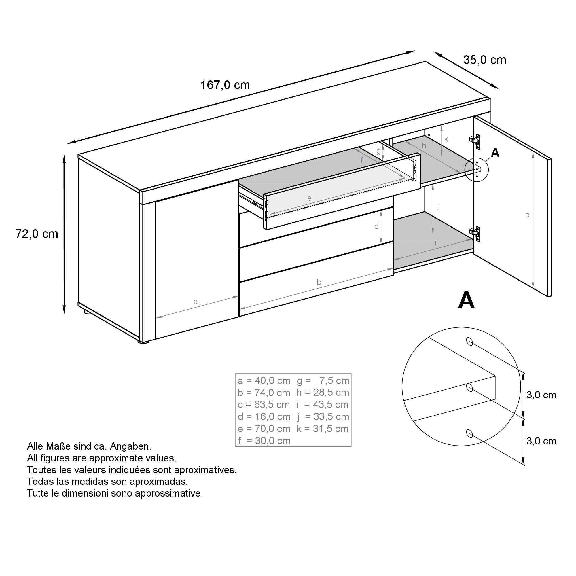 Thumbnail - Vladon Sideboard, Schwarz, Holzwerkstoff, 167x72x35 cm, Wohnzimmer, Kommoden & Sideboards, Sideboards