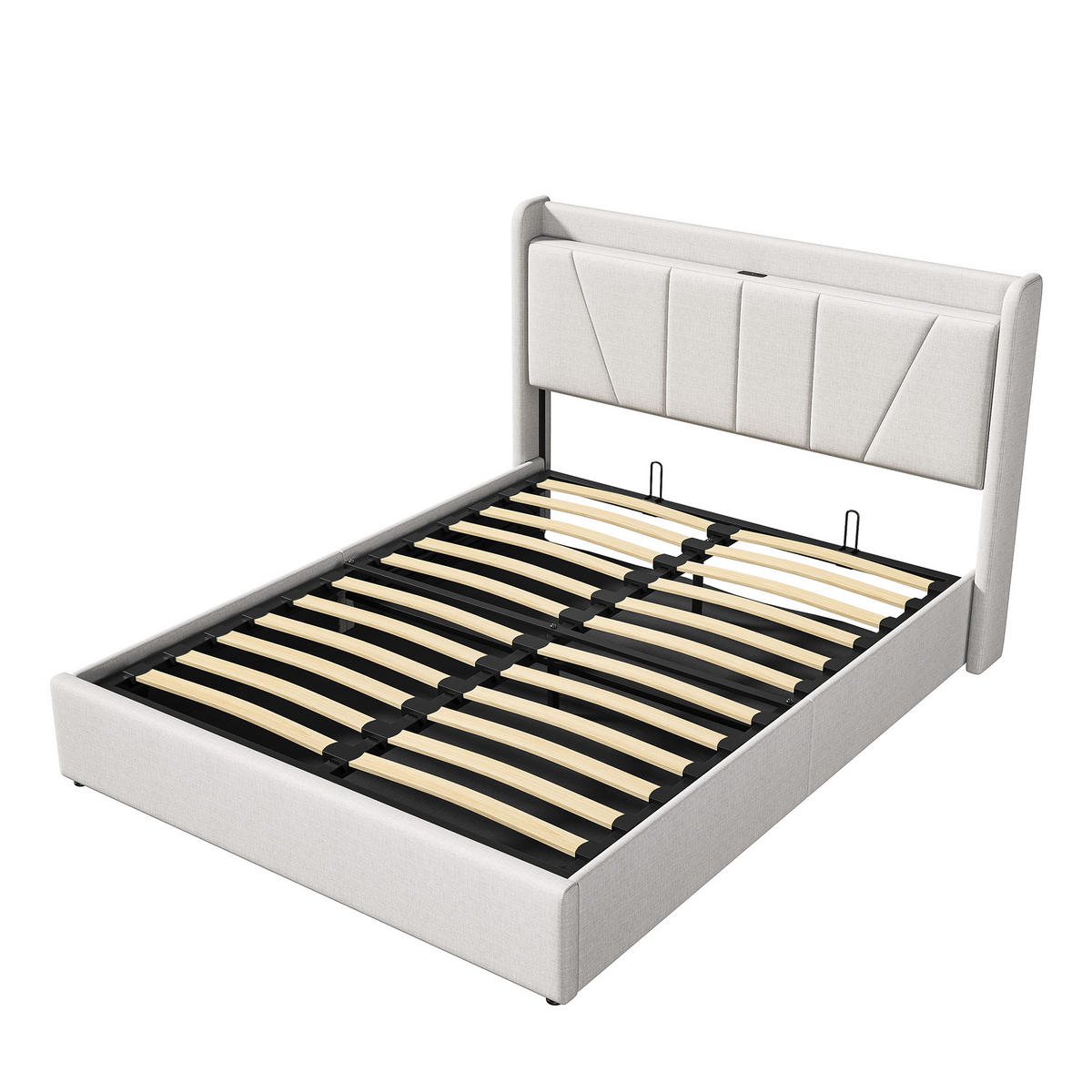 POLSTERBETT 160x200 cm, Beige, LED-Beleuchtung und USB - Beige, Textil/Metall (160/200cm)