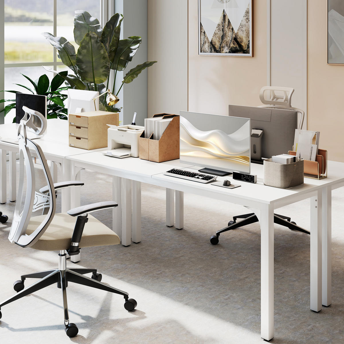 COMPUTERTISCH Weiß mit Metallgestell und großer Arbeitsfläche 180/60/75 cm - Weiß, Holzwerkstoff (60/180/75cm) - PANGIVO