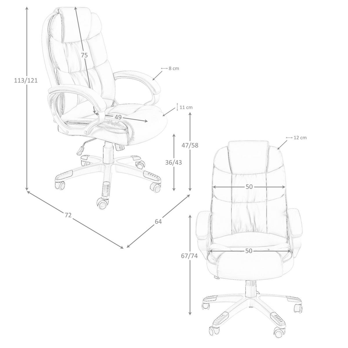 CHEFSESSEL Bürodrehstuhl aus grauem Kunstleder 64/72/113 cm - Grau, Leder/Kunststoff (64/113/72cm) - ANGEL CERDA