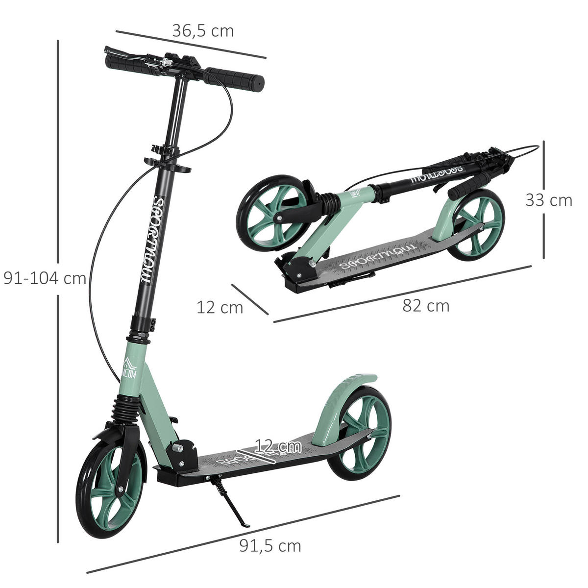 SCOOTER DE-18956 große 20 cm Rollen, Doppelbremse Grün - Grün, Metall (36.5/91.5cm) - ComfortXL