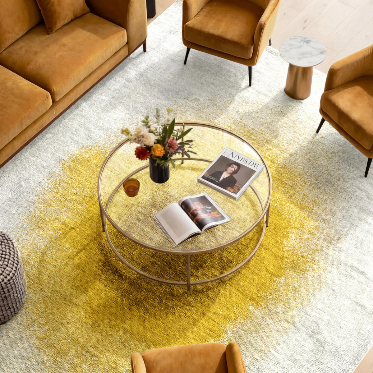 TEPPICH Gold Moss Meditation Drop 240/240 cm - Goldfarben, Kunststoff/Textil (240/240cm) - Louis De Poortere