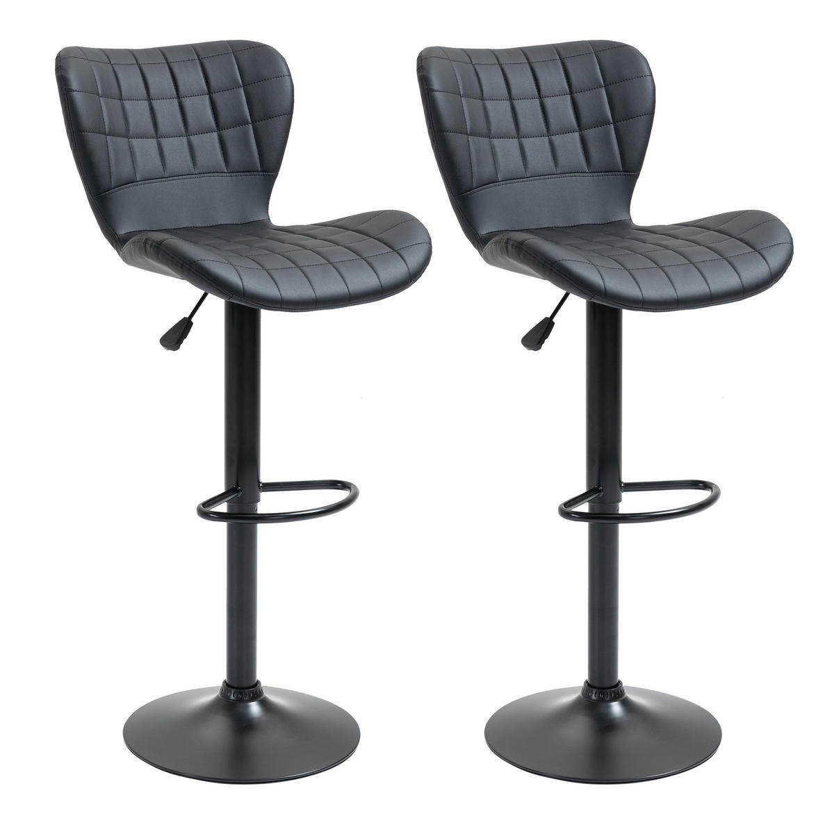 BARHOCKER 2er-Set DE-08060 Retrodesign, höhenverstellbar, drehbar Schwarz - Schwarz, Metall (51.5/109/47cm) - ComfortXL