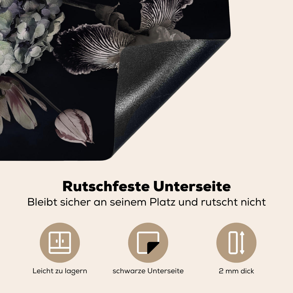 HERDABDECKPLATTE Blumen - Vintage - Pastell - Rosa - Weiß Induktionsschutz 89.6x51.6 cm - Altrosa, Kunststoff (89.6/51.6/0.2cm) - MuchoWow