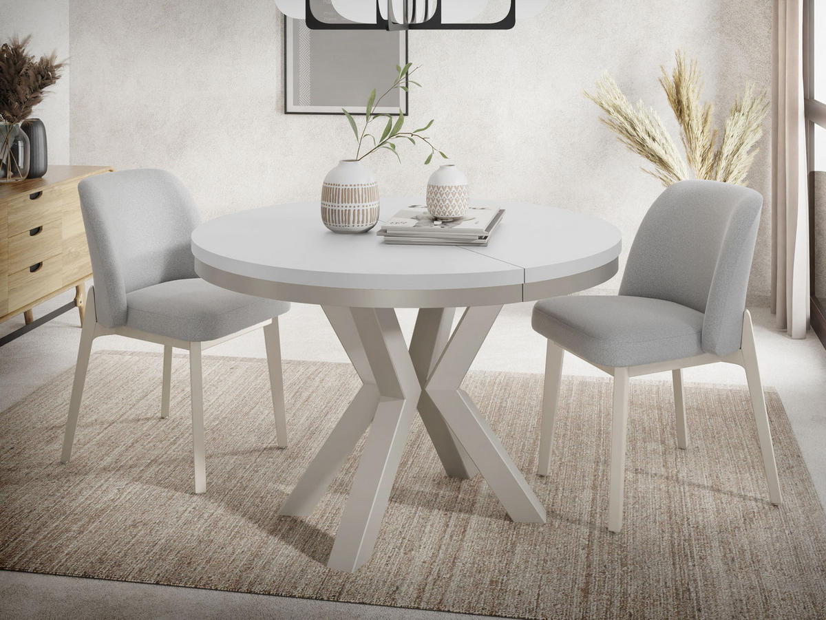 ESSTISCH Clara Grau-Beige runder ausziehbarer, Weiß 120-200/120/76 cm - Weiß/Grau, Holzwerkstoff/Metall (120/120/76cm) - WFL GROUP