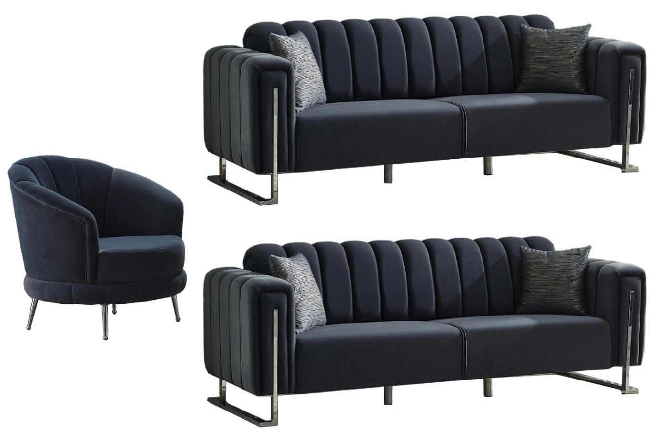 SITZGARNITUR Himalaya Anthrazit Stellvariante:3+2+1 - Schwarz, Holz/Textil (230/85/90cm) - Villa Möbel