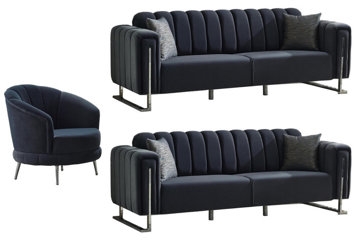 SITZGARNITUR Himalaya Anthrazit Stellvariante:3+2+1 - Schwarz, Holz/Textil (230/85/90cm) - Villa Möbel