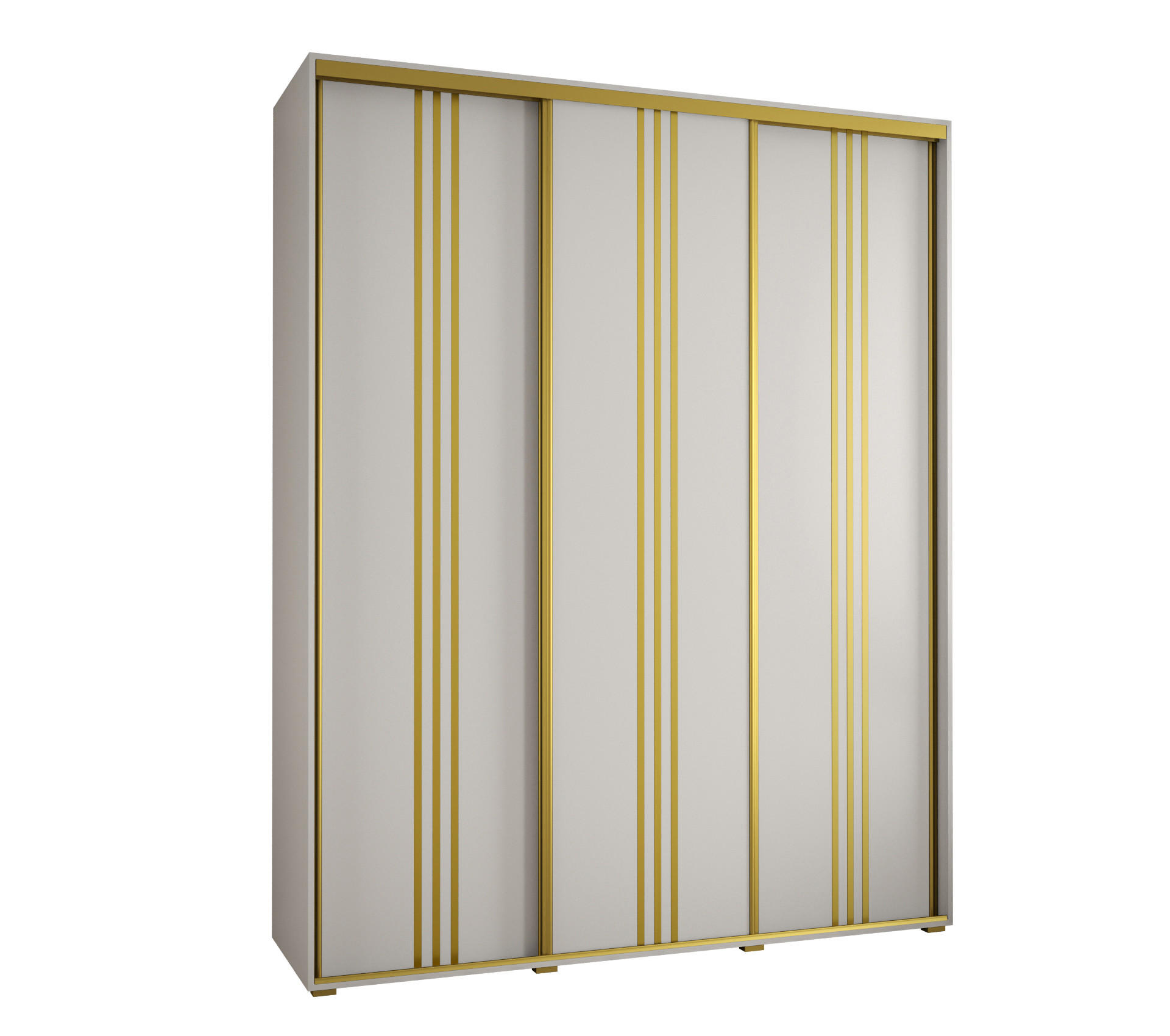 Abiks Möbel Schwebetürenschrank Weiß, Weiß, Gold 190x235x60 cm