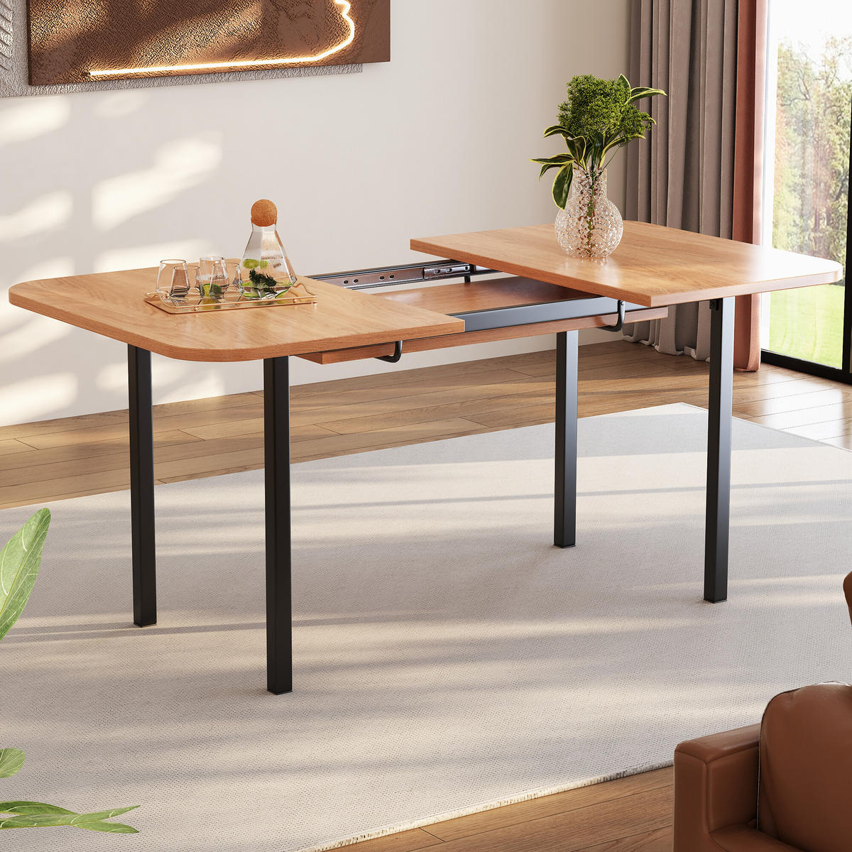 ESSTISCH Holzeffekt 120-160/80/75 cm - Braun, Holzwerkstoff/Metall (160/80/75cm) - Urban Meuble