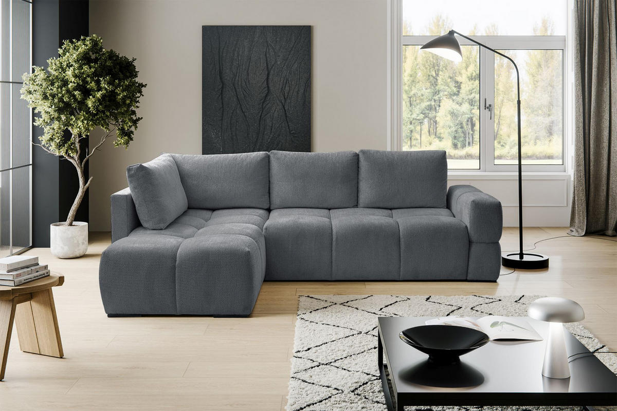 ECKSOFA Taremi mit Chenillebezug Dunkelgrau, beidseitig - Dunkelgrau/Schwarz, Textil (267/185cm) - Selsey