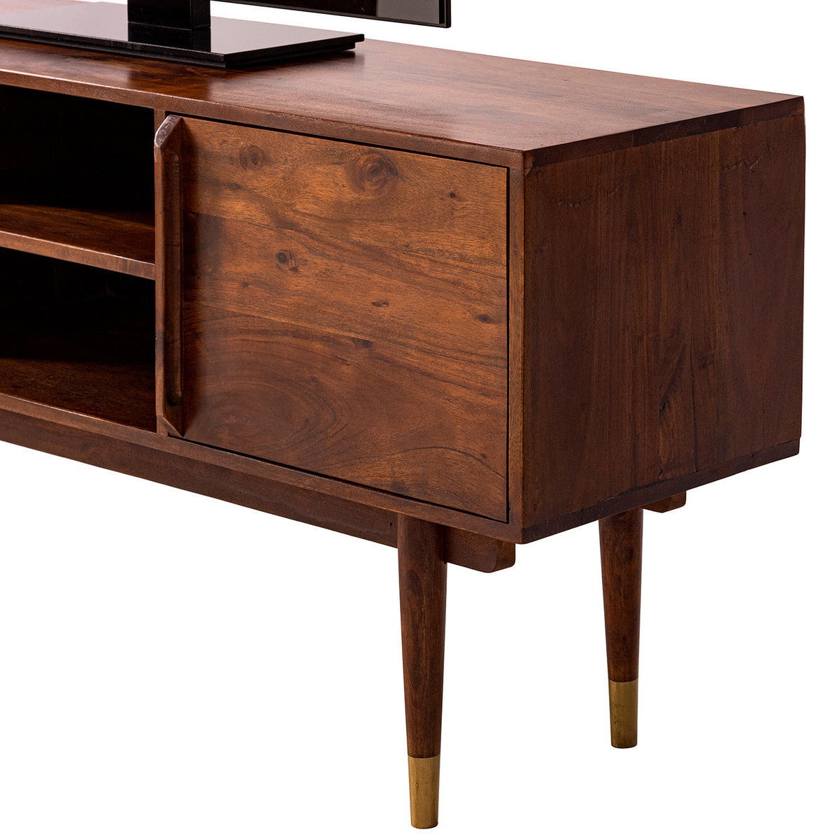 TV-LOWBOARD - Akazie massiv / Metall - Akaziefarben, Holz (140/65/43cm) - home24