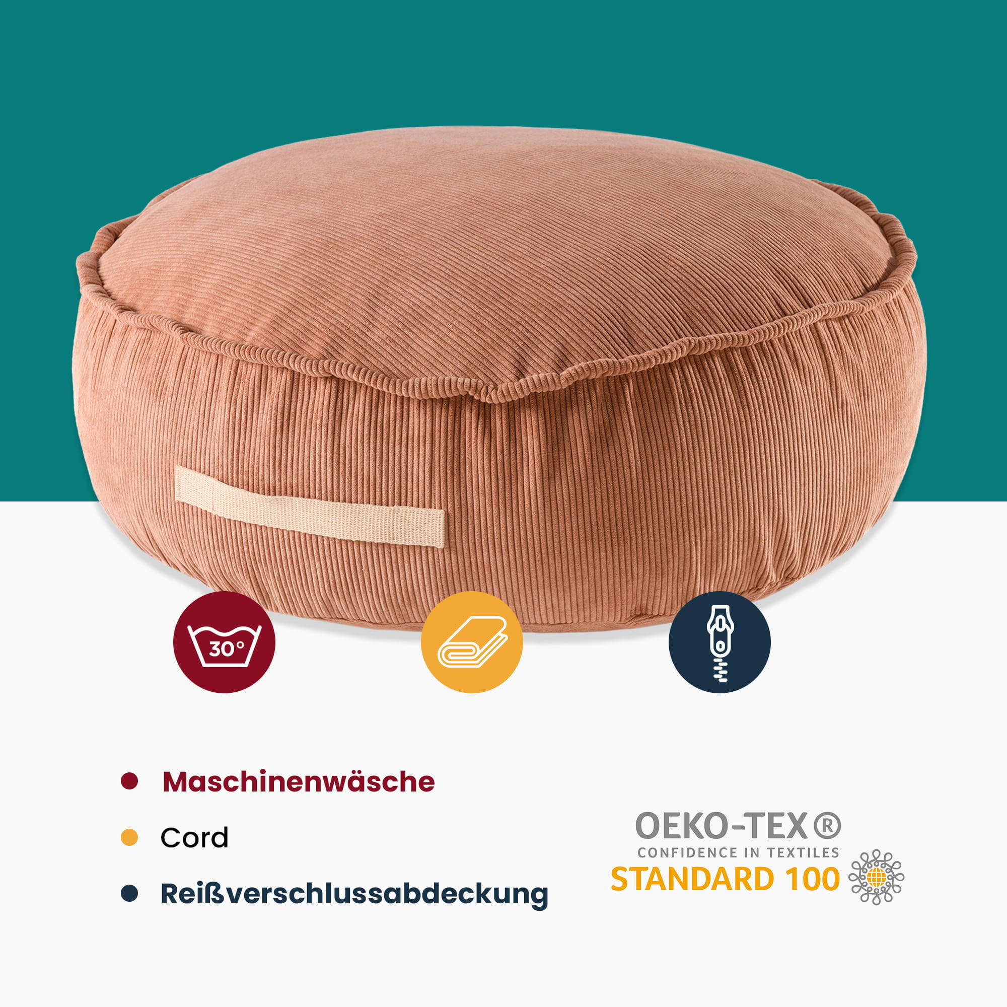 SITZPOUF für Kinder, Rund, Kord, Ziegel - Orange, Textil (65/20/65cm) - MeowBaby